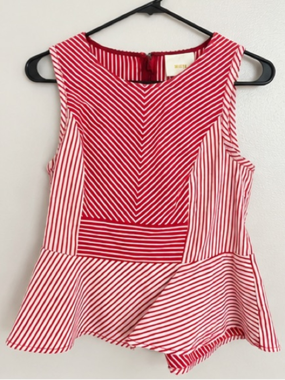 Maeve Anthropologie Size 6 Red White Striped Peplum Top